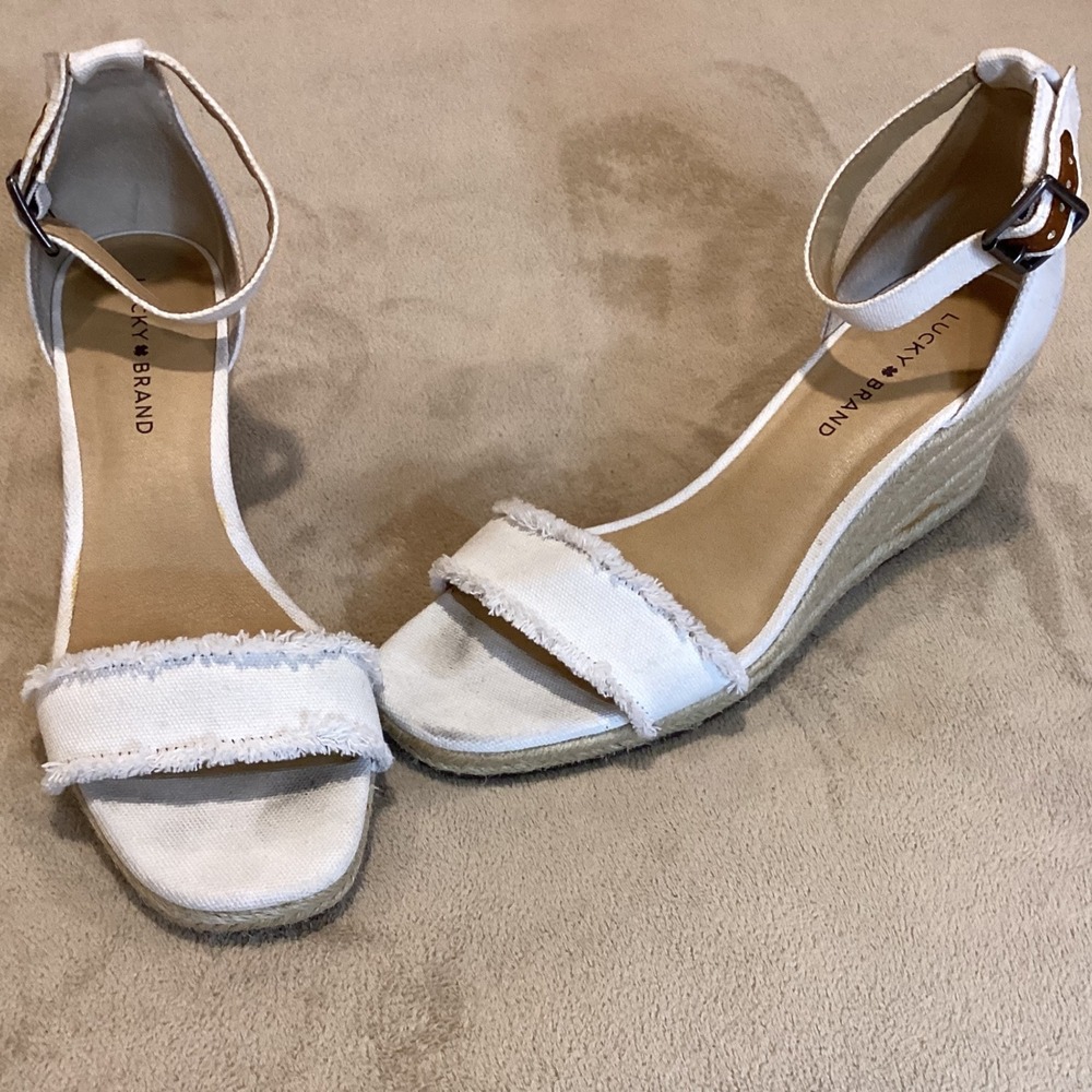 Lucky Brand Menika 2 White‎ Wedge Canvas Espadrille Sandals, SZ US 10/UK 8/EU 41